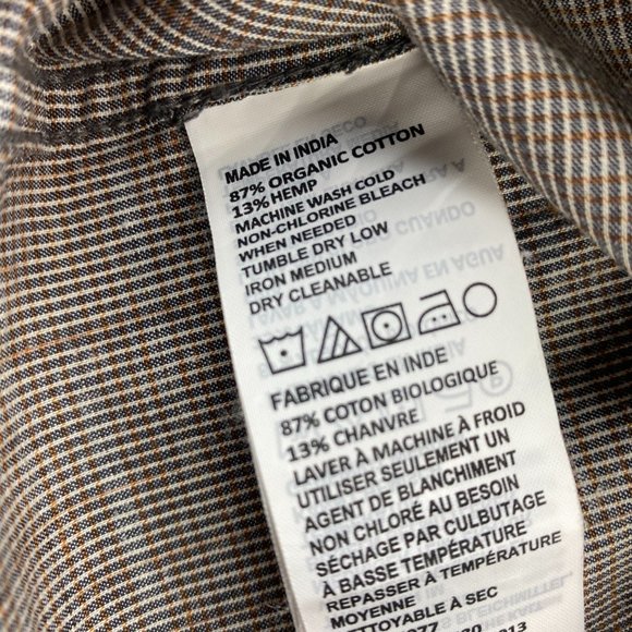 PRANA Shirt Men Extra Large XL Brown Button Down Slim Long Sleeve Casual Hemp - Picture 9 of 9